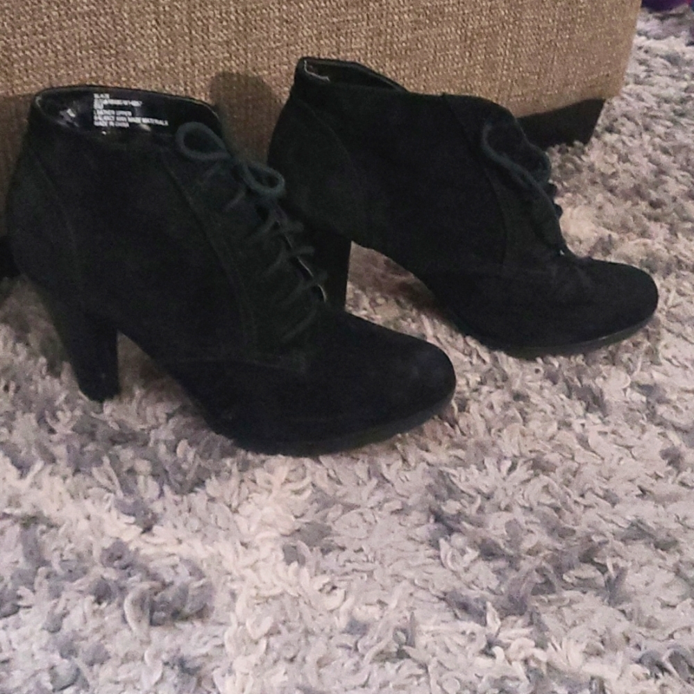 Black lace up suede booties 3 in heel
